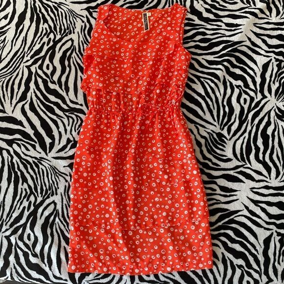 Julian Taylor 🍊 bright orange and white polka dots ruffled womens dress size 6 - Picture 2 of 11